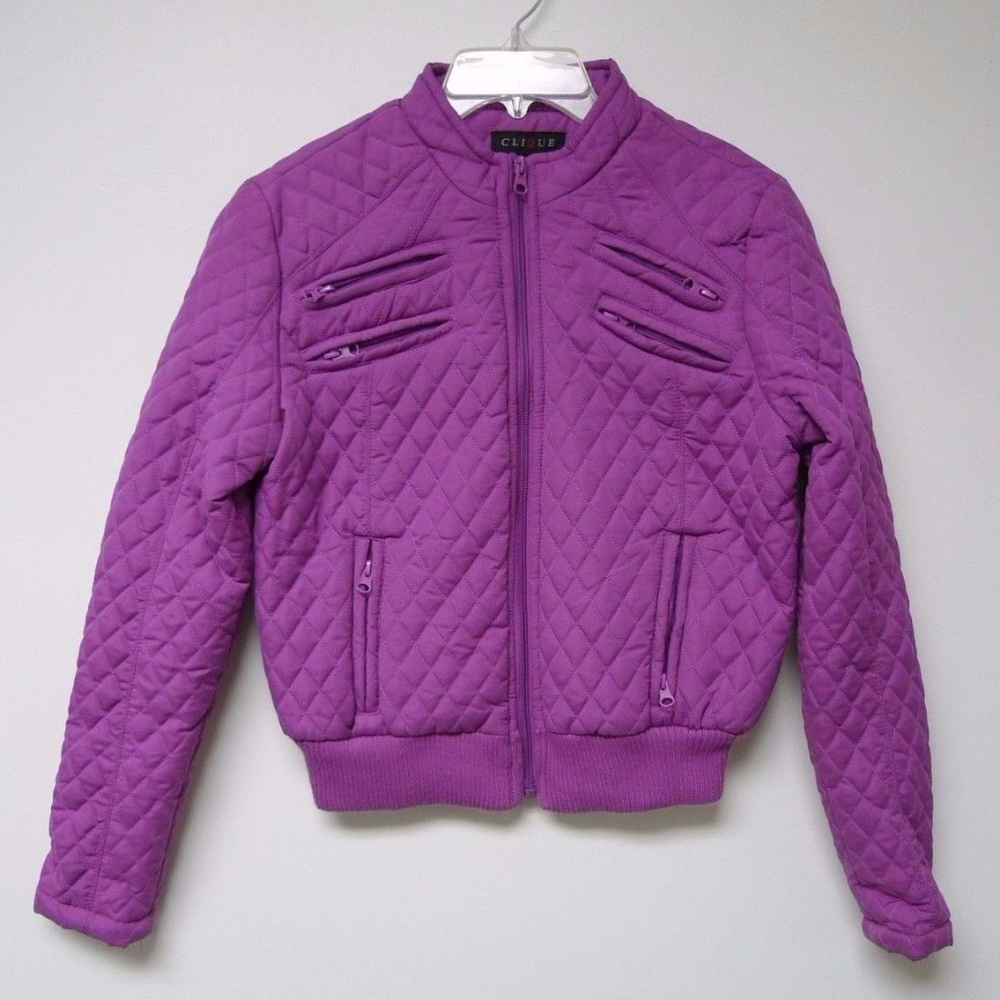 Clique magenta multi zip pockets quilted jacket